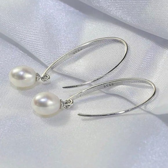 Boutique Jewelry - 925 Sterling Silver Genuine Natural Freshwater Drop Pearl Dangle Hook Earrings